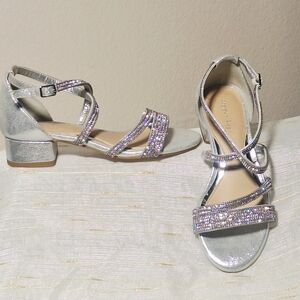 Girls size 2 Copper Key formal heels with strappy silver rhinestones.
